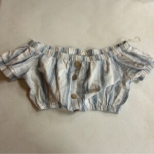 Olive & Grey Striped Blue and White Crop Top Bra - Size S